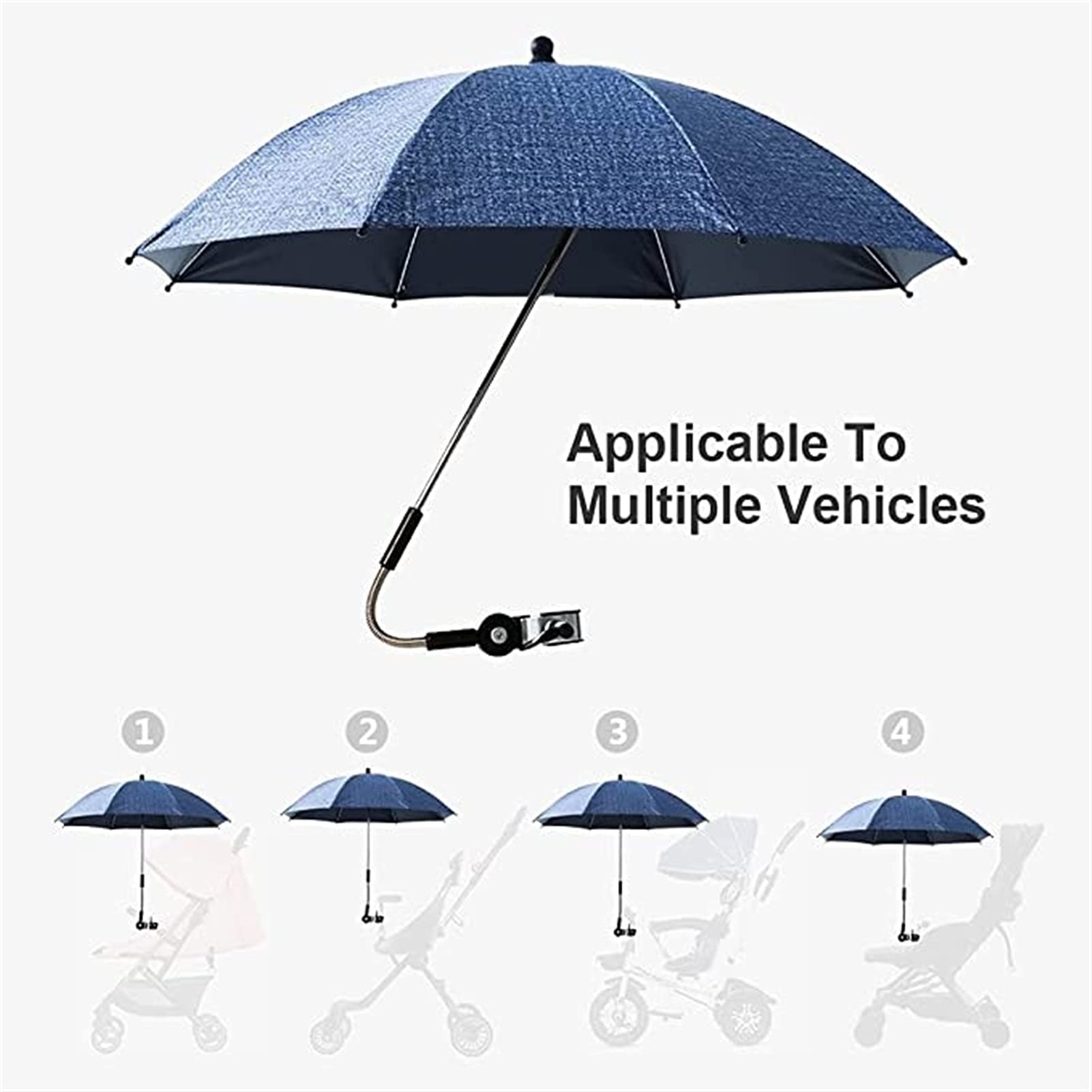 Wózki Dziecięce Parasol, Plastikowy Wózek Inwalidzki Wózek Spacerowy Wózek Dziecięcy Parasol Parasol Parasol Przeciwsłoneczny Promienie UV Parasol Chroniący Przed Deszczem (Color : Dark blue, Size :