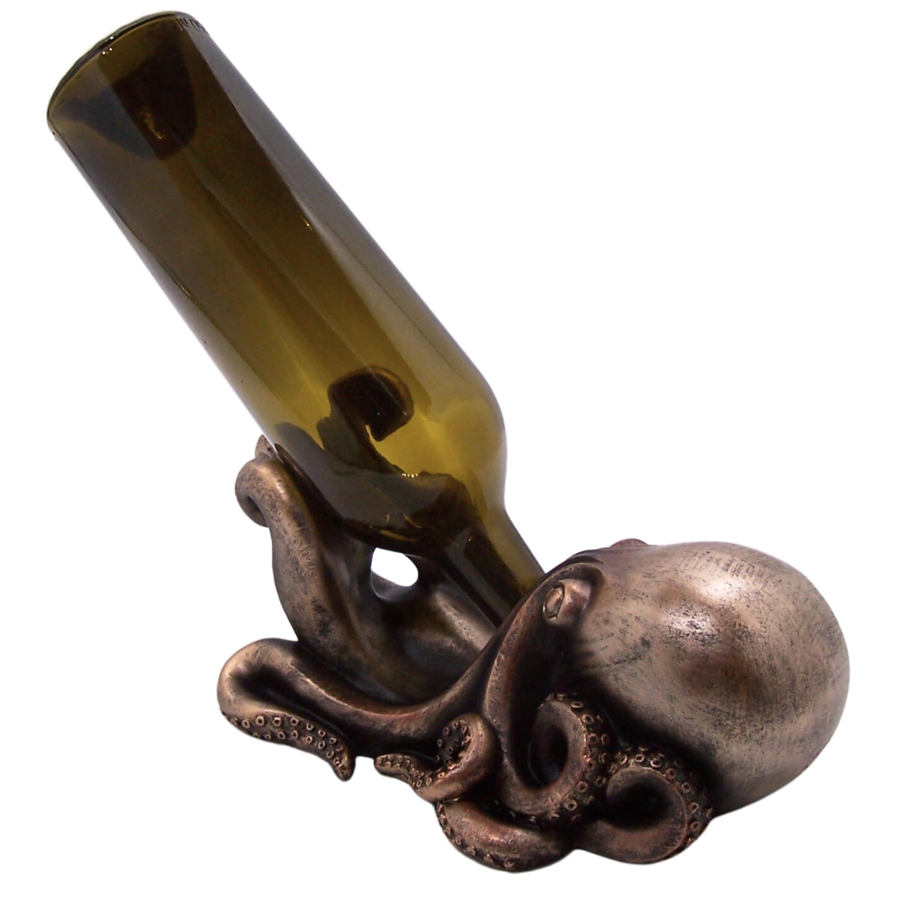 Wowser Soporte para botella de vino de pulpo en tono bronce, decoración náutica del hogar, decoración única de mesa independiente, 9.5 pulgadas, HD47406
