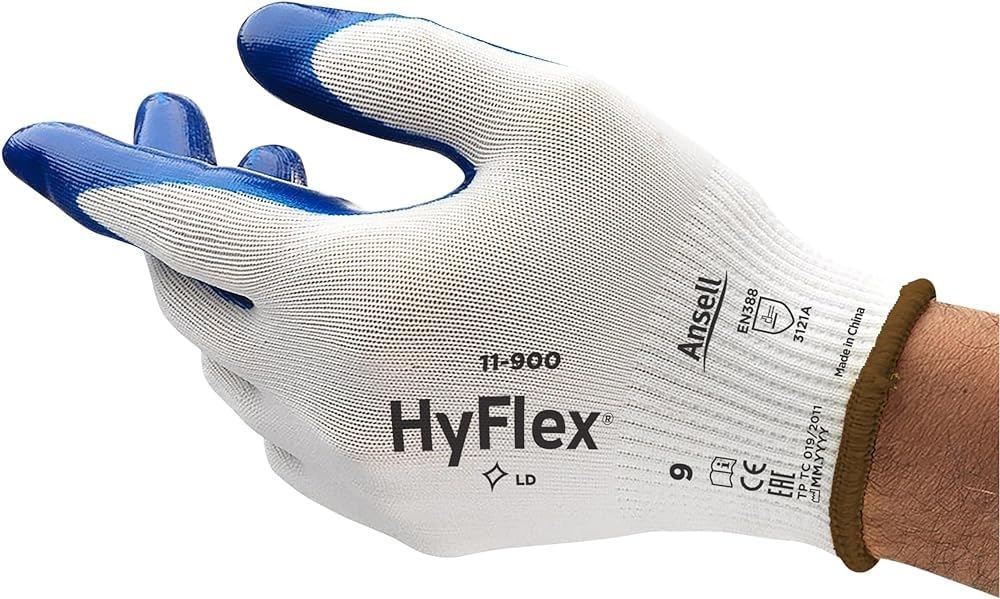 Ansell Hyflex 11-900 Oléofogs Work Rękawiczki, odporne na ścieranie, ochronę mechaniczną i ryzyko przemysłowe, rękawiczka bezpieczeństwa kobiet, myjna, niebieska, rozmiar M (12 par)
