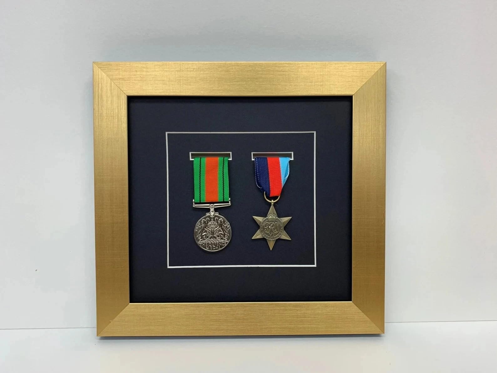 Kwik Picture Framing Ltd 2 Medal Military Shadow Box Display Frame 27x27cm, Black Mount - War Medal Display Case | Army RAF Navy Memorabilia Wall Hanging Frame