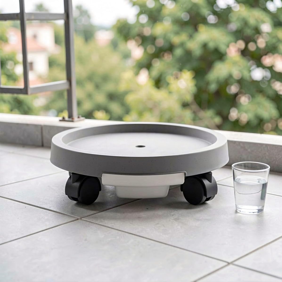 3 Pezzi Vassoio Mobile per Vaso Piante Rotondo Ruote e Raccolta Acqua