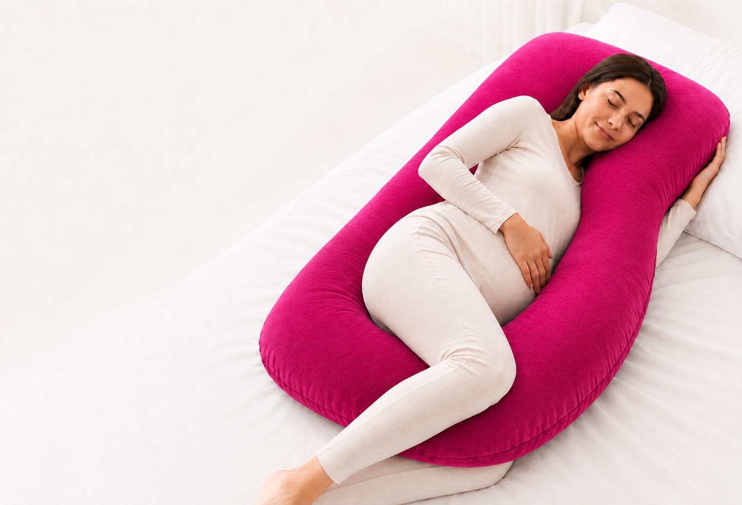 Pregnancy Pillow for Sleeping, 58 Inch J+U -Shaped Full Body Maternity Pillow with Washable Cover, Pregnancy Support Pillow for Back, Belly, Hips, Legs & Knees, Maternity Body Pillow for Women Pink-image-32