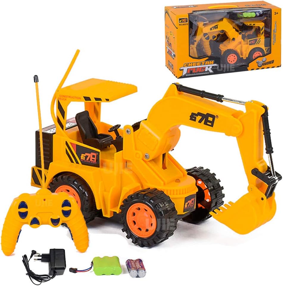UJIE® Wireless Rechargeable Remote Control Truck Excavator Engineering Construction Vehicle with Light (Yellow)