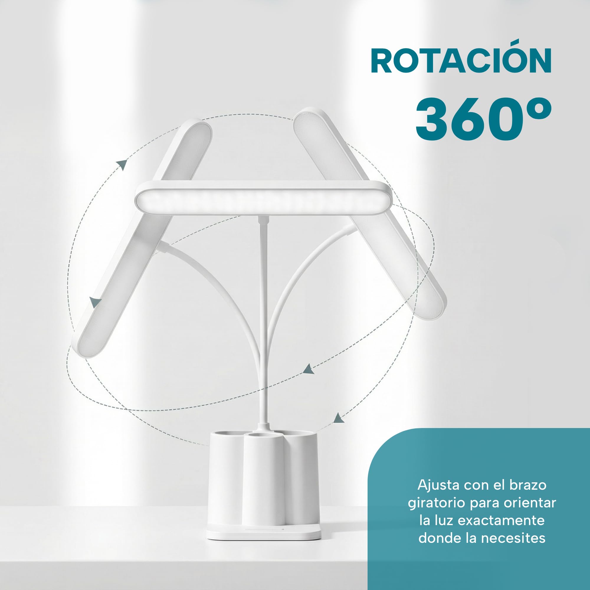 Flexo LED de Escritorio Antifatiga Ocular – Lámpara con 3 Modos de Luz y 8 Niveles de Brillo Regulable, Plegable con Cuello de Cisne 360° para Estudio, Oficina y Lectura