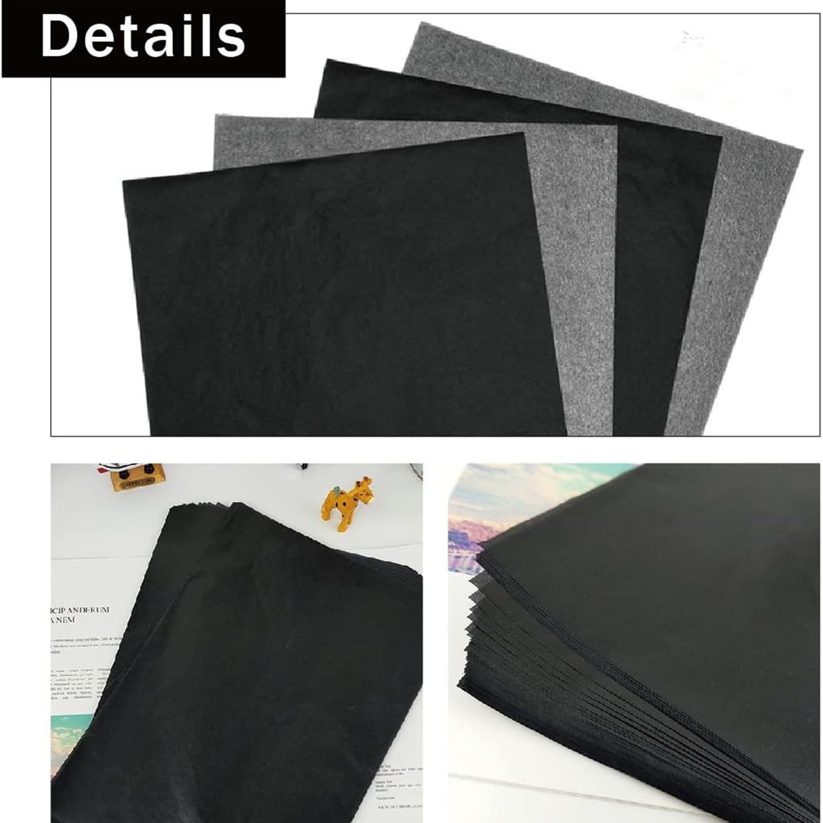 Schwarzes Durchschlagpapier,Blätter Carbonpapier Schwarz,Graphit Transfer Papier,Carbon Transfer Paper,Wiederverwendbar Graphitpapier,zum Durchpausen von Zeichnungen auf Holz Papier Leinwand 50PC