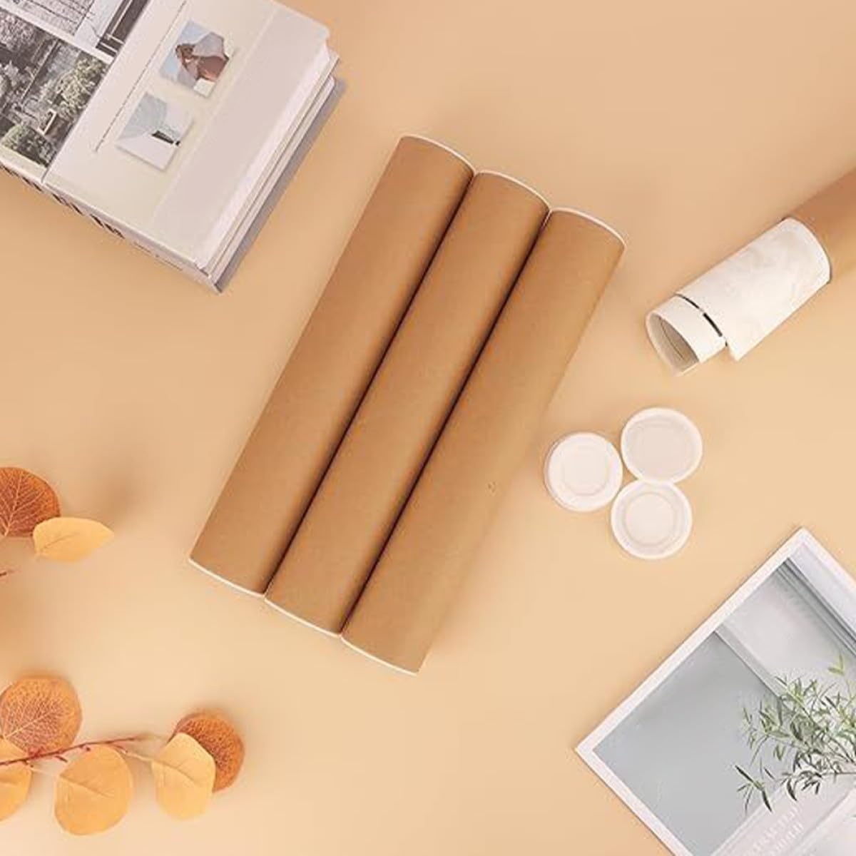 Beavorty 12 Stück Runde Posterröhren aus Papier Durchstoßfest und Recycelbar als Aufbewahrungsrohr für Poster und Dokumente im Büro oder Versand