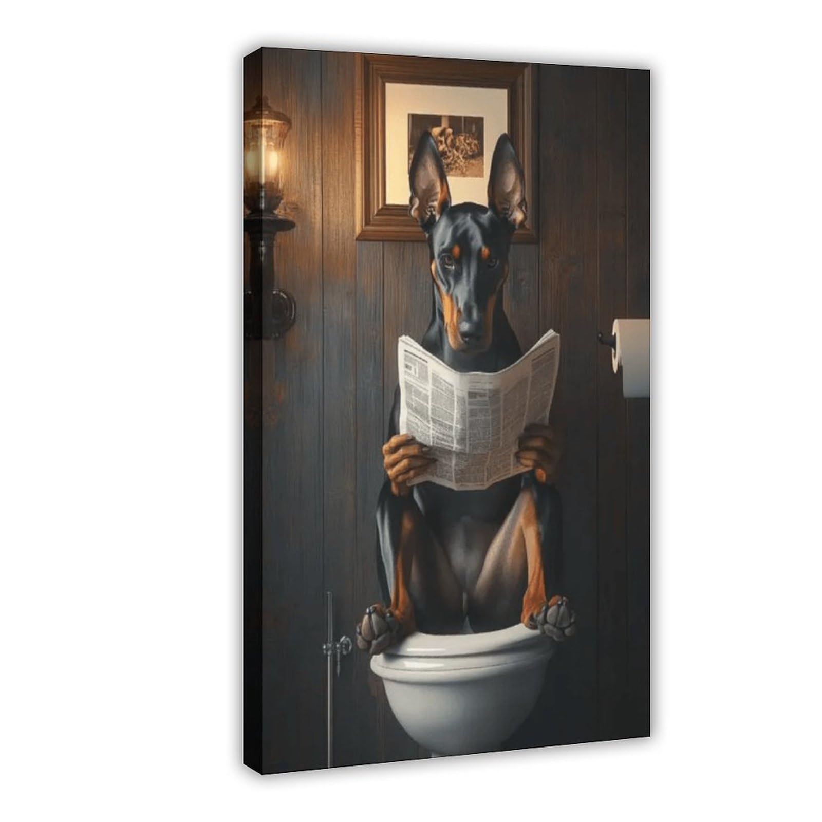 Nffbgfd Doberman Pinscher On Toilet Canvas Poster Bedroom Decor Landscape Decor Gift 12X18inch(30X45cm)