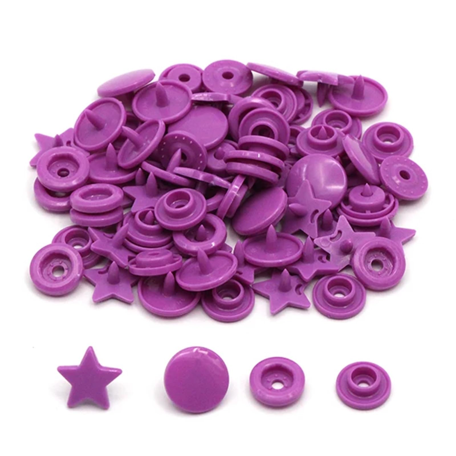 T5 Plastic Snap Buttons 200 Sets KAM Star Heart Decorative for Clothes Press Studs Fasteners Garment(B56 Star)