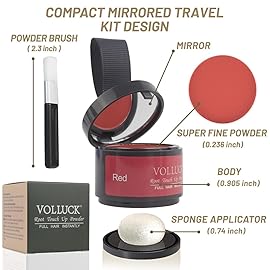 VOLLUCK Root Touch up Powder, Instant Hairline Powder for Thinning Areas and Gray Hair Coverage, Natural and Non-greasy Root Cover up for Women and Men (Red, 0.14 Ounce)