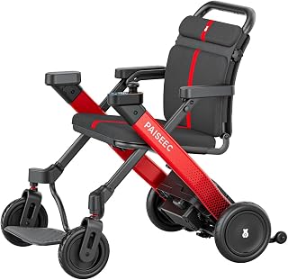 Paiseec Foldable Electric Wheelchair Rollator Walker Combo for Adults & Seniors, Lightweight Motorized Wheelchair with PAi Smart Safety System, Airline Approved, Travel Size, 18 Miles Range, Red, W1