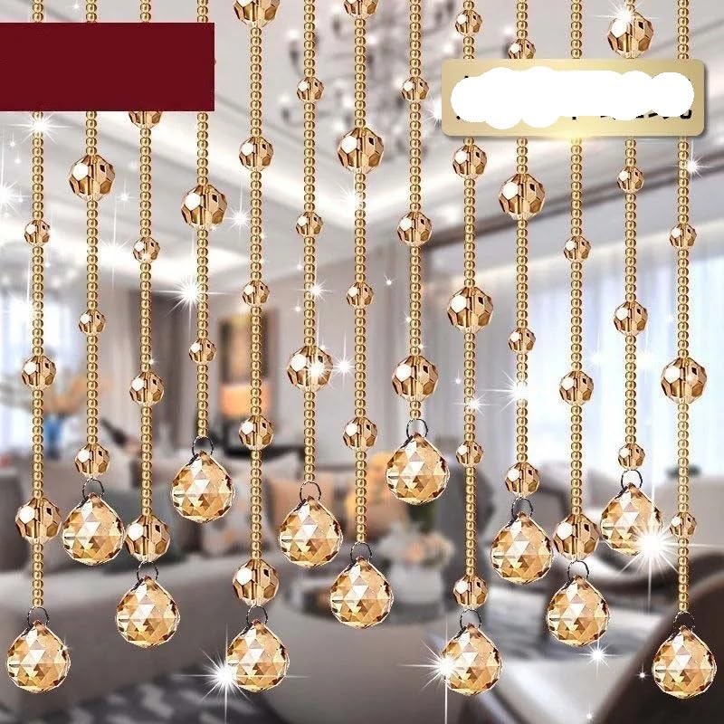 Rideau De Perles De Cristal Rideau de Ficelle Brillant en Perles de Verre Cristal for l'intérieur, for la décoration de Fond de Mariage de Luxe for la Maison(Champagne,0.5m Height 15 pc)