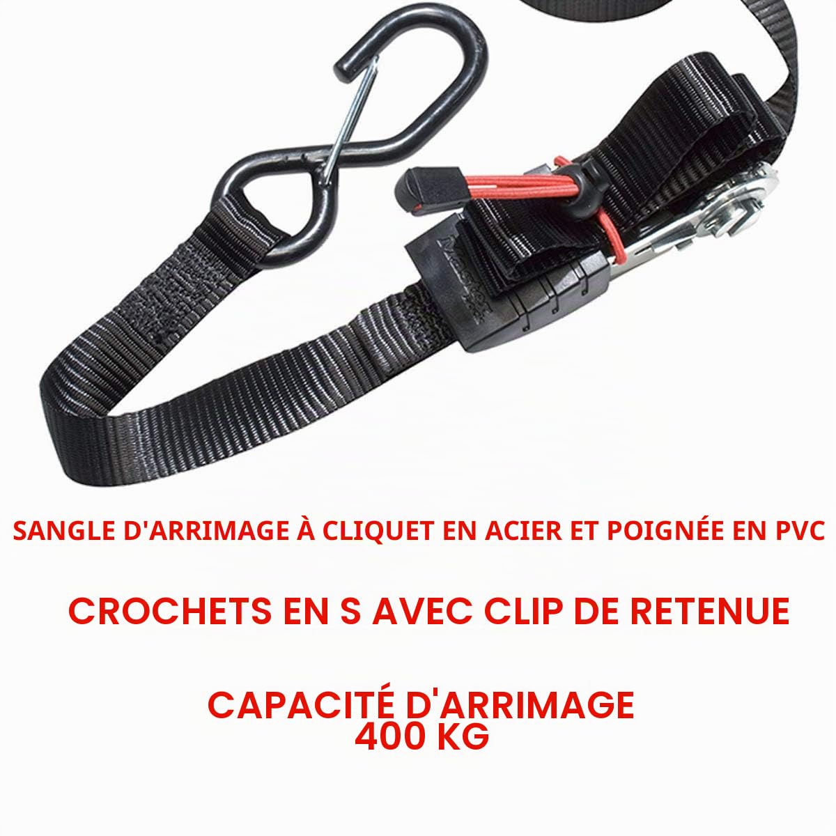 Master Lock MLK3056E Sangle d'Arrimage avec Crochets et Cliquet Noir