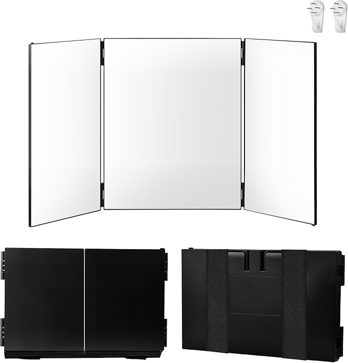 360 Grad Spiegel, 3 Wege Spiegel mit Haken, Tragbarer Kosmetikspiegel, Odpowiednie do Strzyżenia, Golenia, Makijażu, Höhenverstellbarer und Faltbar