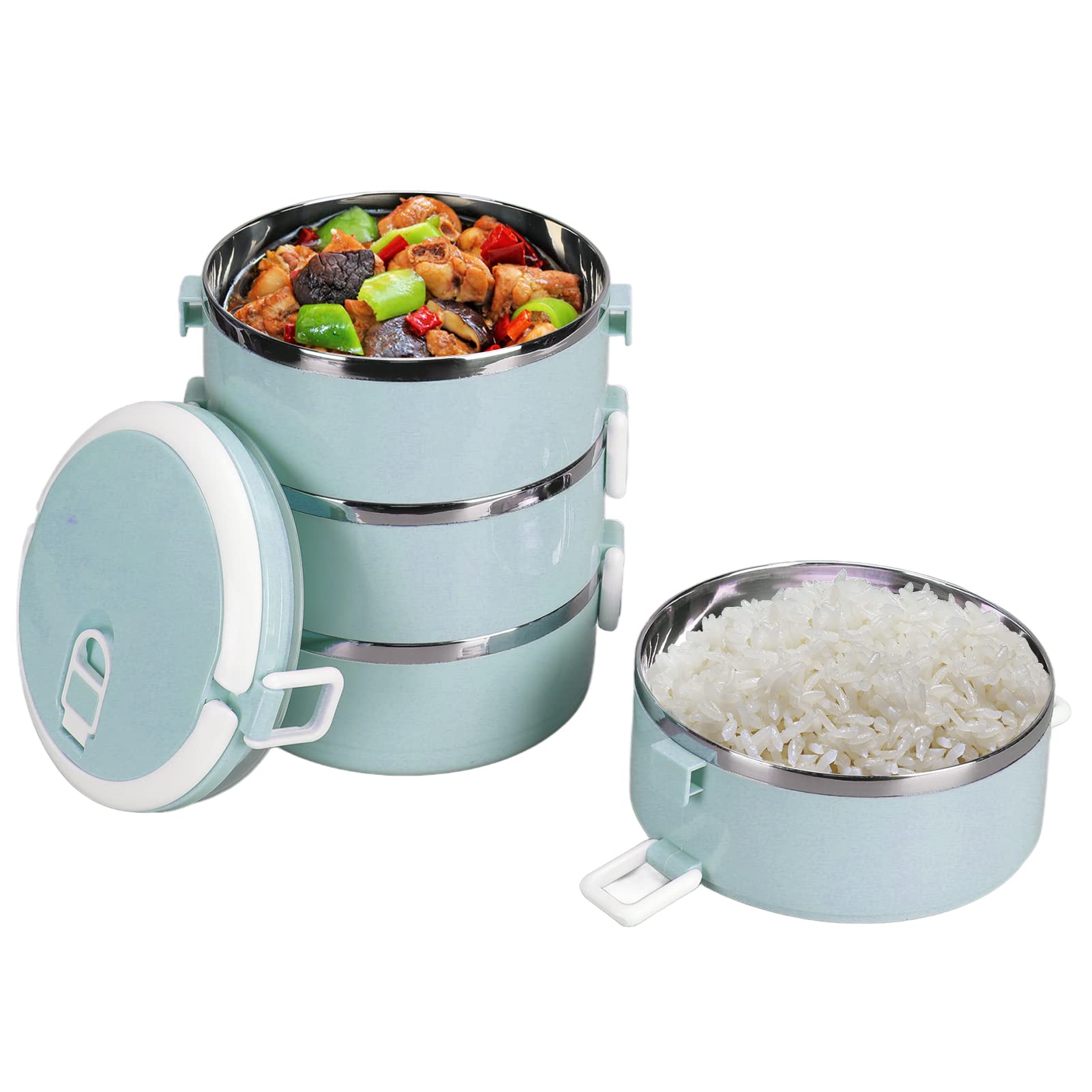 Thermos per cibi caldi, contenitore per il pranzo, contenitore per alimenti, fibbie di sicurezza per contenitori per il pranzo termici in acciaio inossidabile con anello di tenuta (four floors-blu)