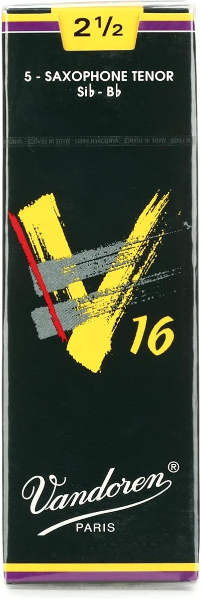 Vandoren SR7225 Tenor Sax V16 Reeds Strength 2.5; Box of 5, Black