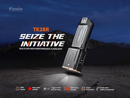 Miniatura 2 de Fenix TK28R Linterna táctica, linterna LED recargable de 6500 lúmenes con luz roja, carga rápida USB, IP68 impermeable, largo alcance 437 yardas
