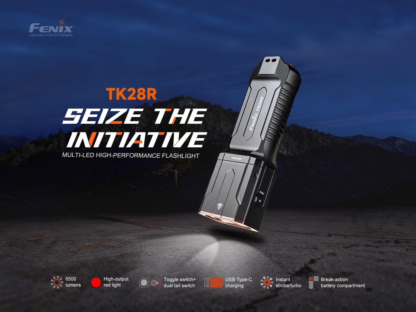 Fenix TK28R Linterna táctica, linterna LED recargable de 6500 lúmenes con luz roja, carga rápida USB, IP68 impermeable, largo alcance de 437 yardas para aplicación de la ley y al aire libre con