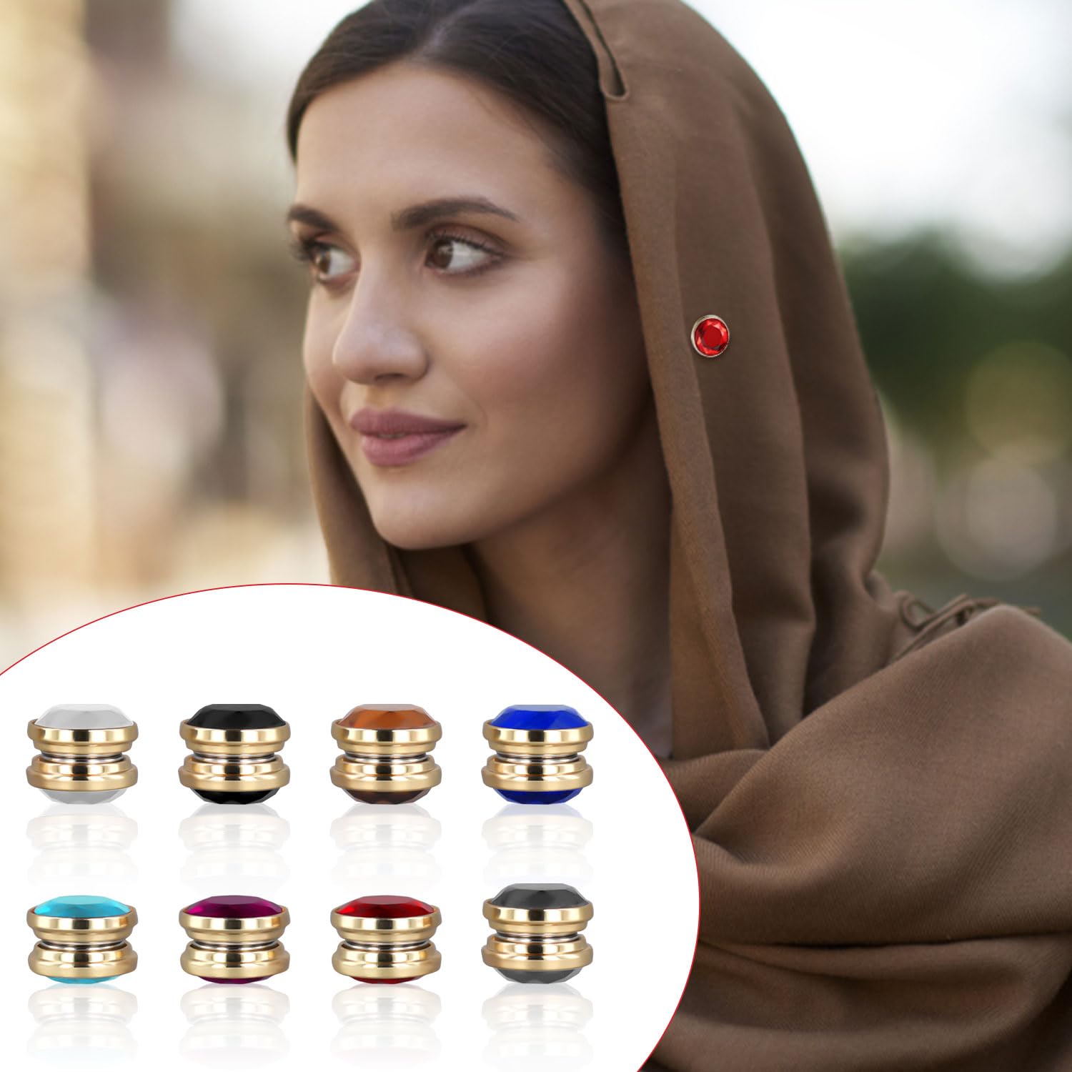 8 Pezzi Magneti per Hijab, Magneti Hijab in Cristallo Multicolore Multiuso Senza Perni Forti Perni Magnetici Hijab Sciarpa Anti-Intoppo Magneti con Chiusura Spilla per Donne Vestiti