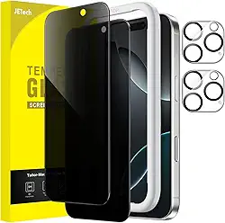 JETech Película de Vidro Temperado de Privacidade para iPhone 16 Pro 6,3 Polegadas com Protetor de Lente de Câmera, Protetor de Tela Anti-Espião, Ferramenta de Fácil de Instalar, 2 Pacotes Cada