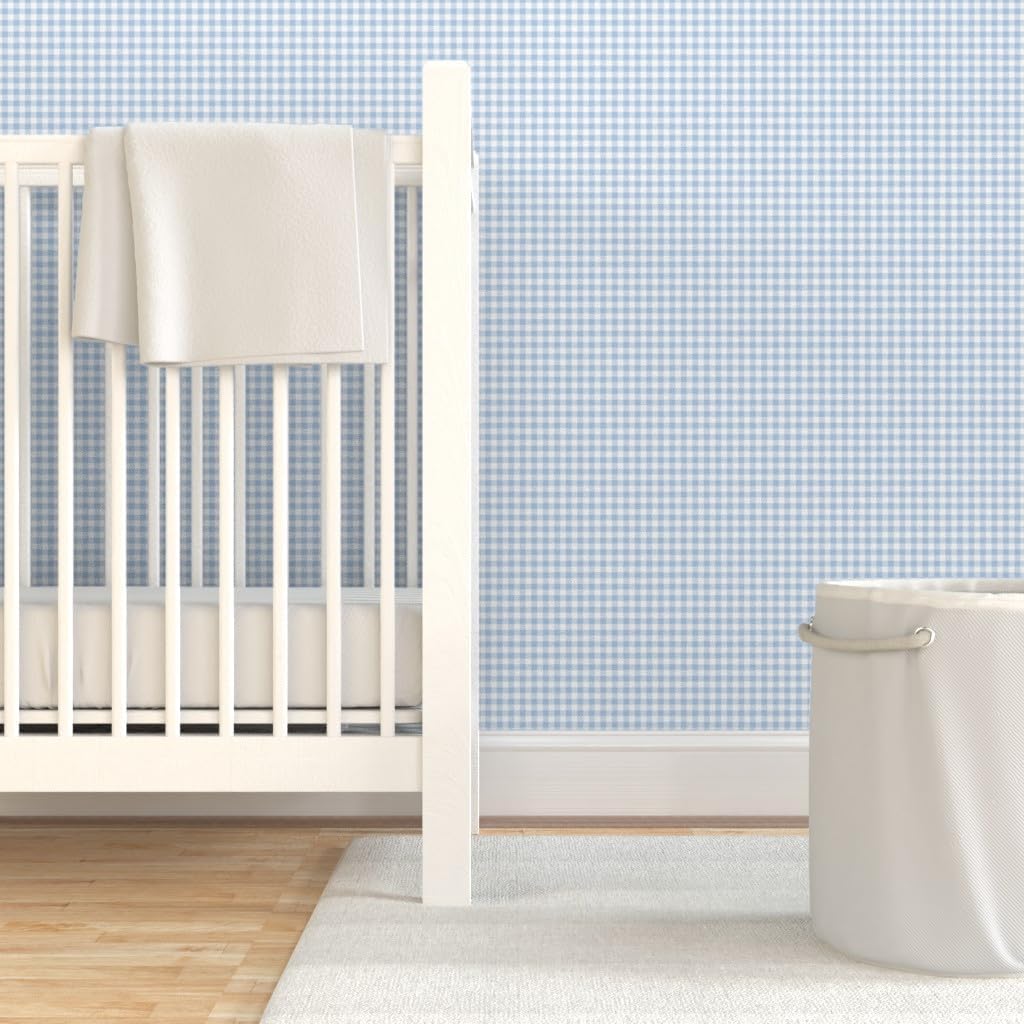 Removable Wallpaper Swatch - Pale Blue Gingham Check Tiny Scale Pastel Blue Check Baby Custom Pre-Pasted Wallpaper by Spoonflower