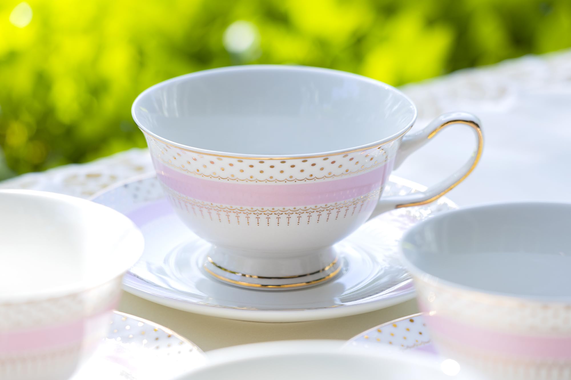 Amazon.com | Gracie China Shop Grace Teaware Stripe with  GRACES TEAWARE IKAT FLAT CUP SAUCER SET NEW PORCELAIN SILVER & GOLD main image 0
