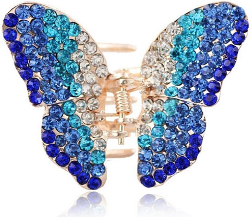 Suoirblss1PC Elegant Butterfly Hairpin Fancy Rhinestones Claw Clip Jaw Clips for Women Lady (Blue)