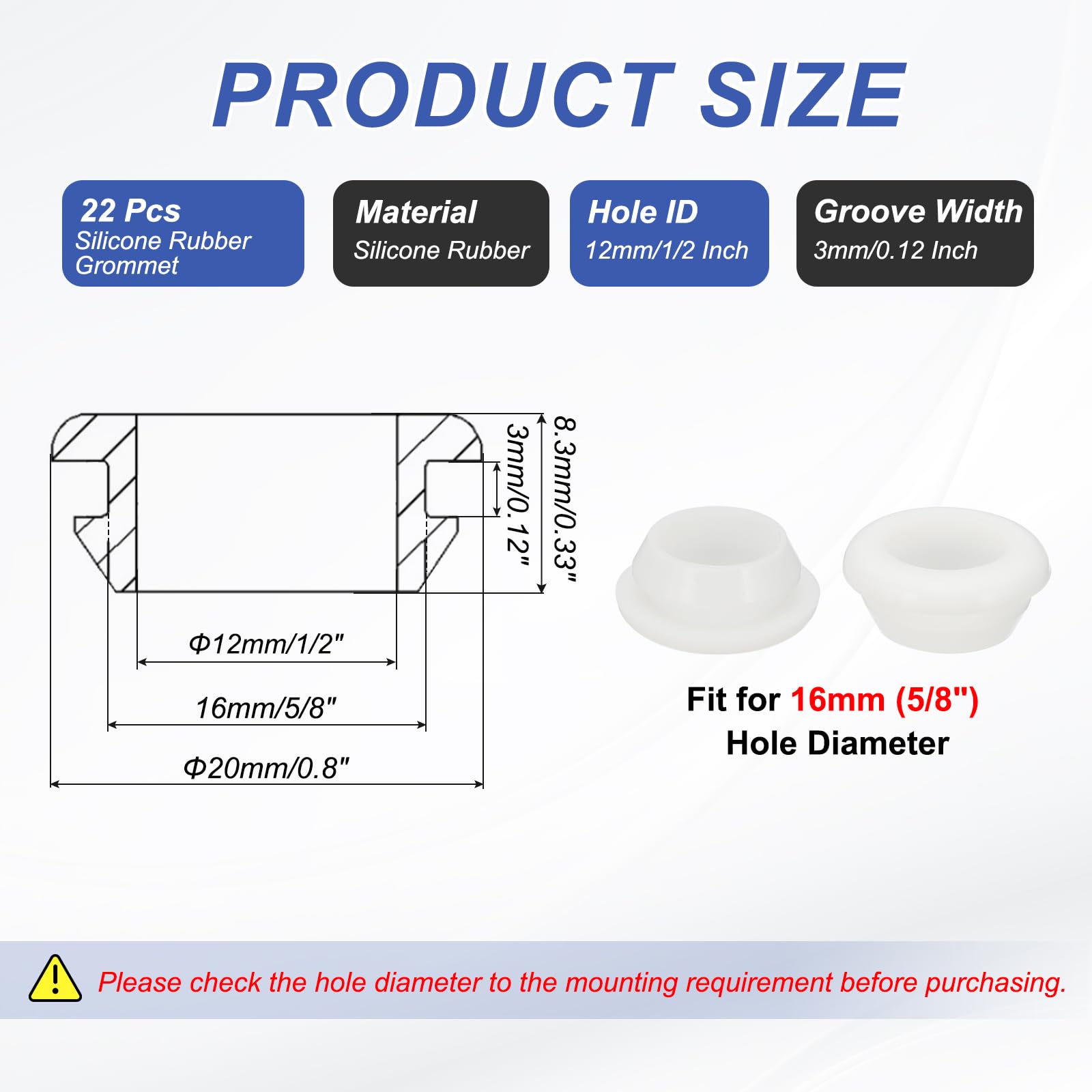PATIKIL Silicone Rubber Grommets, 22 Pcs 5/8"(16mm) Drill Hole - Image 2
