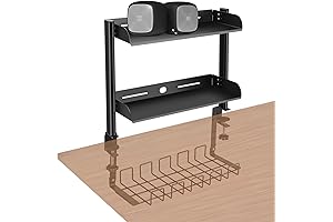Clamp On Desk Shelf with Cable Management Tray, 3 Tier 6" D...