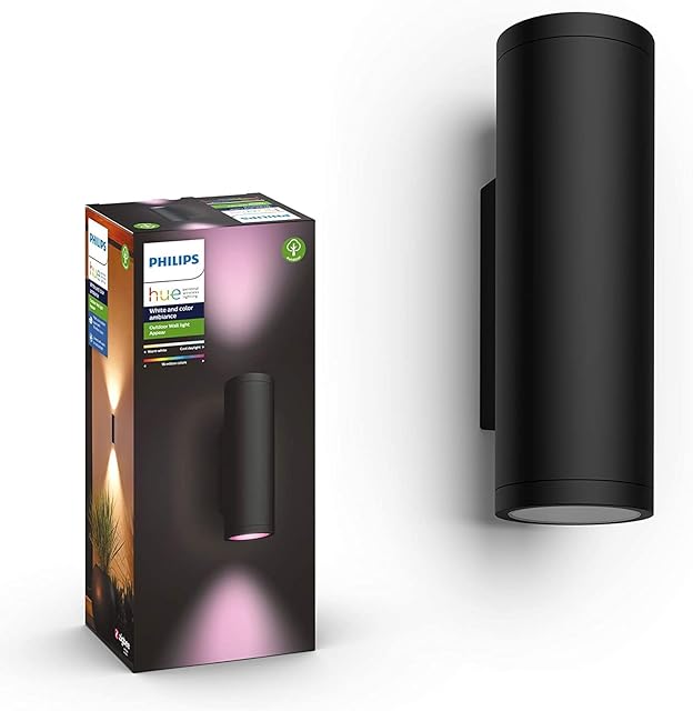 Philips Hue Appear White and Color Ambiance Smart Wall Light LED  [Black 8W - equivalent 49W] For Outdoor Lighting, Garden, Terrace, Patio