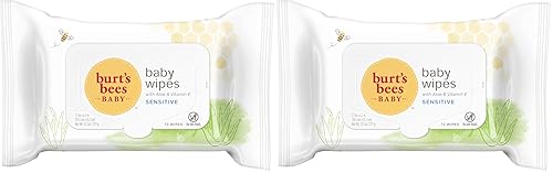Burt's Bees Toallitas para bebé, toallitas naturales sin perfume para piel sensible con aloe y vitamina E - 72 toallitas (paquete de 2)