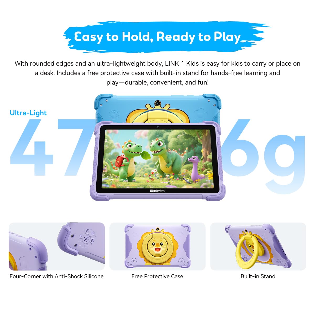 Blackview Link 1 Kids, Tablet per Bambini Android 16 AI, 12GB+64GB(2TB Esterno), 3 Assistenti AI Intelligenti, 8,68'' HD+, 5MP+8MP, Google Kids Space+Controllo Genitori, Doppi Altoparlanti BOX, Viola