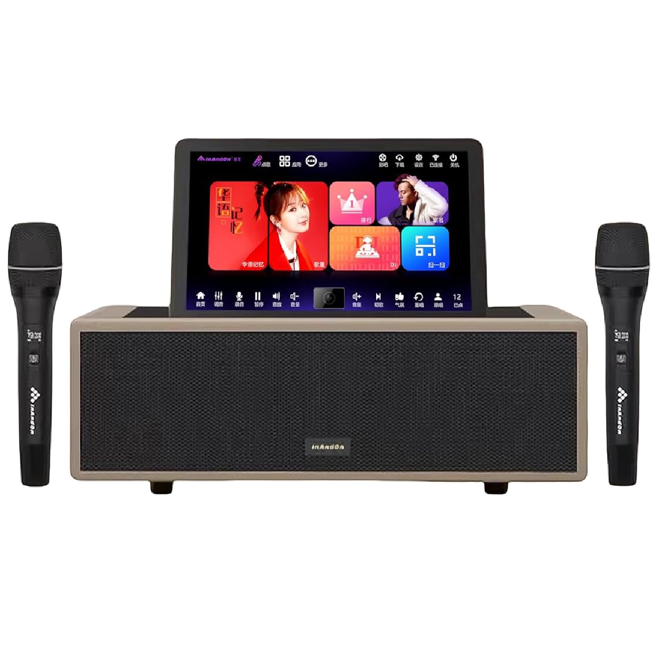 12.1-inch Touchscreen Karaoke Jukebox Combo Speaker Sound kit with Cloud Song Download and YouTube Support, with Microphone, KTV, Movie, MP3, Recording, Bluetooth, Touchscreen Support (Brown 8TB)
