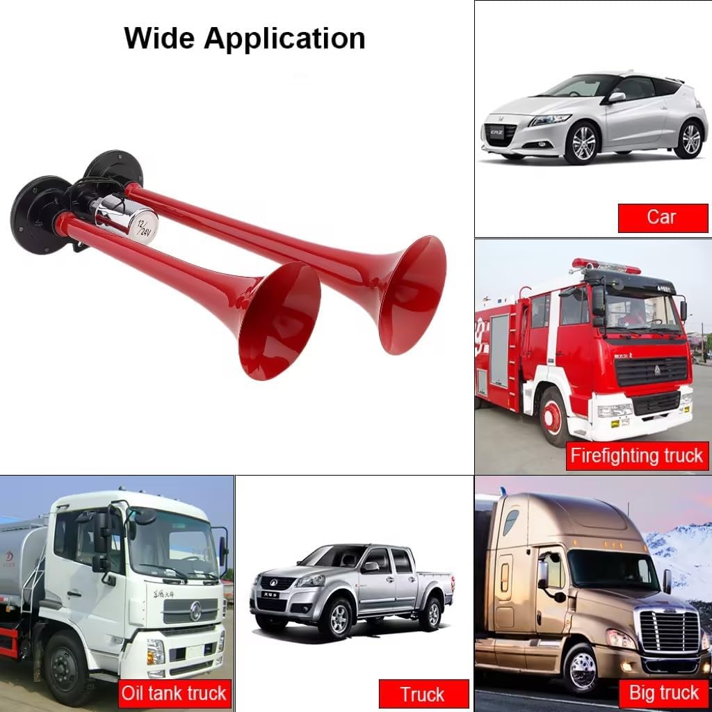 Air Horn for Truck Car, 12V/24V 150dB Super Loud Train Horns for Truck Dual Trumpet Electronically Controlled Car Air Horn for Cars Trucks Boats Motorcycles Vehicles
