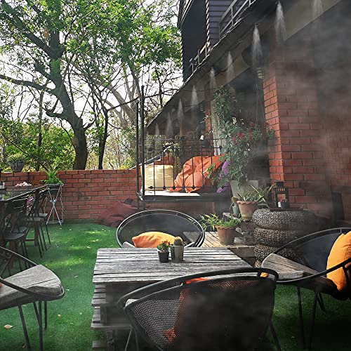 Mornajina Outdoor Misting Cooling System with Pump Kit, 49.2FT(15M) Misting Line with Filter, 20 Brass Mist Nozzles, 1 Brass Adapter (3/4"), 12V DC 60W 5L/Min, Self Priming Sprayer Water Pump - Thumbnail 4