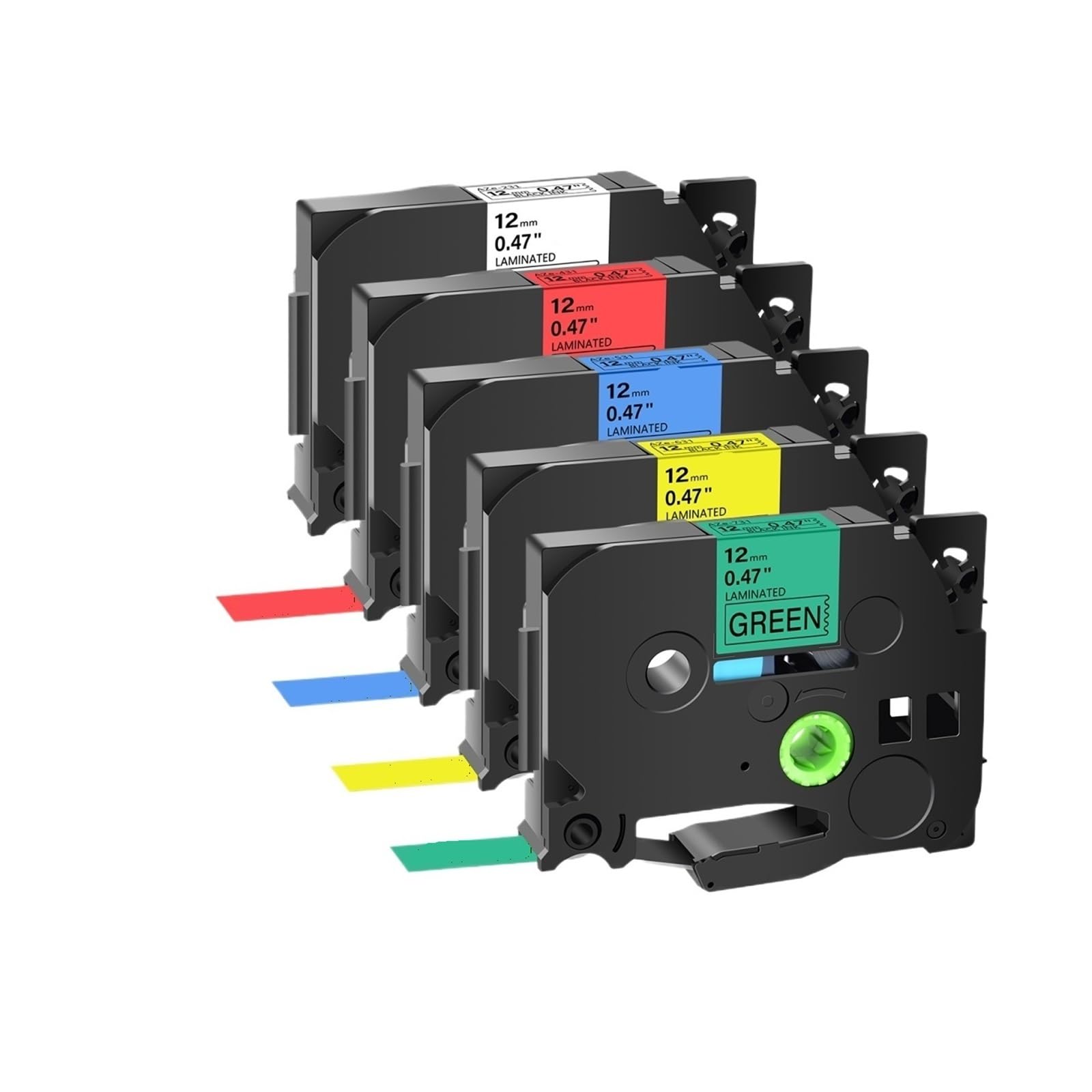 Cassetta nastro for etichette laminato da 5 confezioni, 6/9/12 mm, compatibile con Tze-231 131 631(5PK-Mix-Colors,12mm)