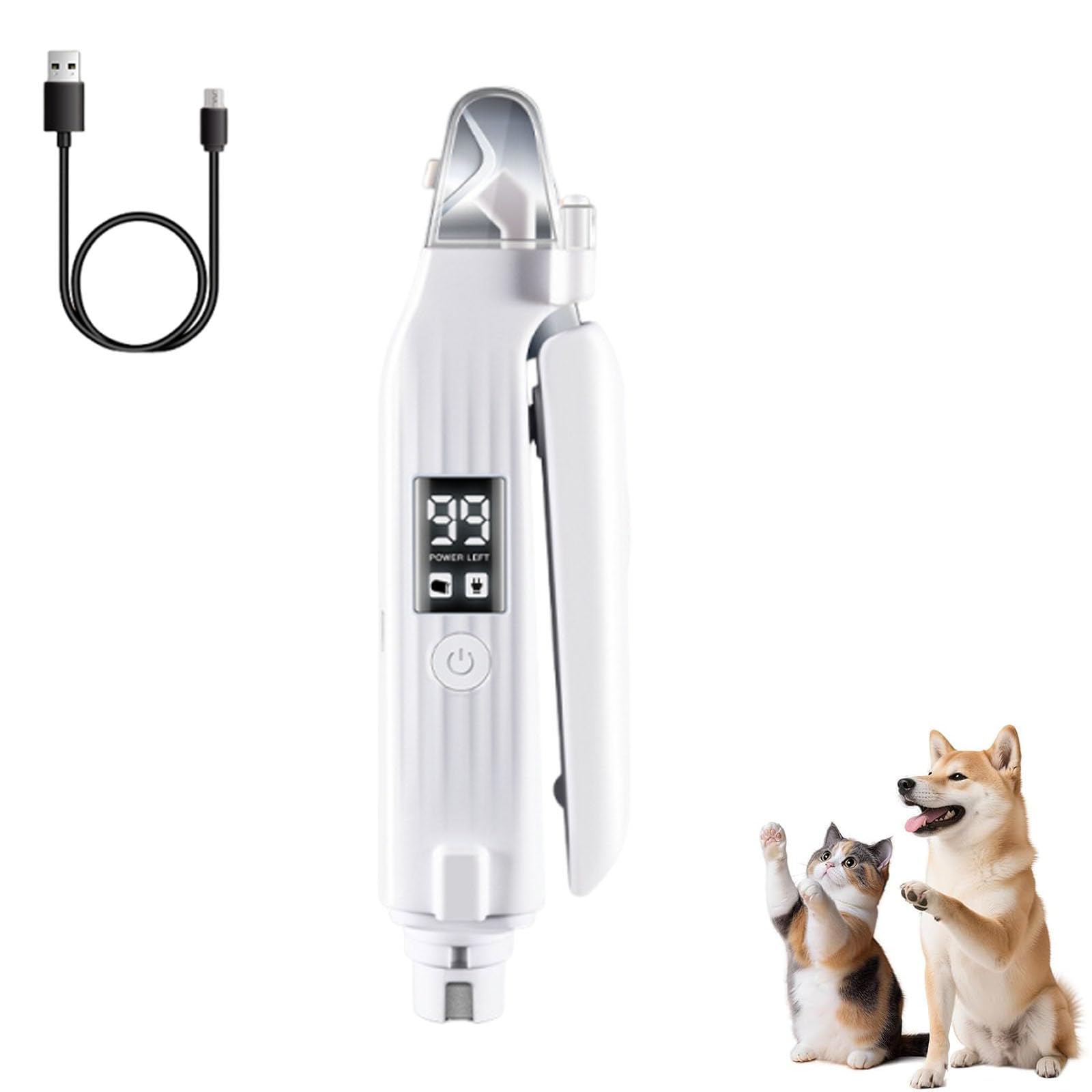 Cortaúñas y amoladora LED 2 en 1 para gatos y perros, cortaúñas eléctrico de bajo ruido con luz de seguridad, herramienta recargable de aseo para mascotas pequeñas y medianas
