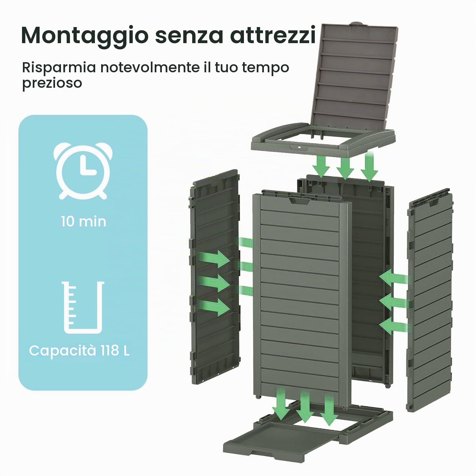 LIFEZEAL 2 Pattumiere Differenziata Esterno 118 L, Bidoni Giardino, Resistente alle Intemperie, in Resina, con Coperchio, Maniglia, Cestino Raccolta Spazzatura, Secchio Rifiuti, 40x40x86 cm, Marrone