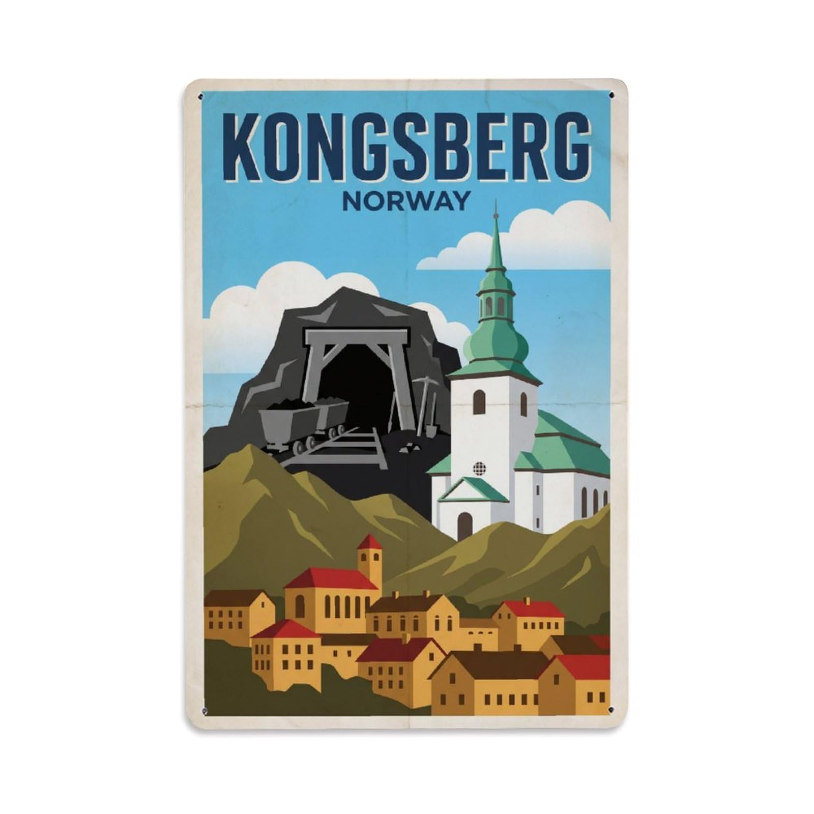 Metal Tin Sign Vintage Travel Norway Kongsberg
