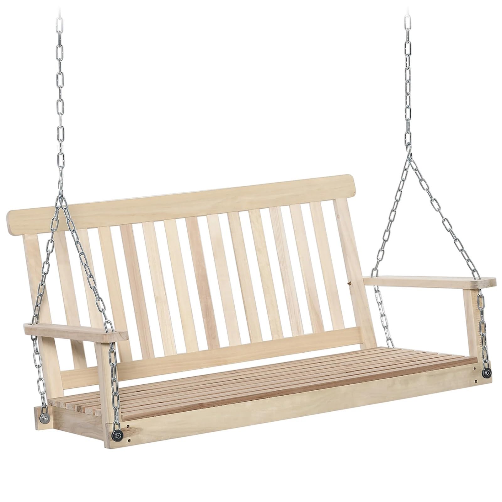 Wooden Swing Bench Outdoor Wooden Swing Bench 2-Seater Porch Chair Hanging Hammock Garden Furniture, Natural