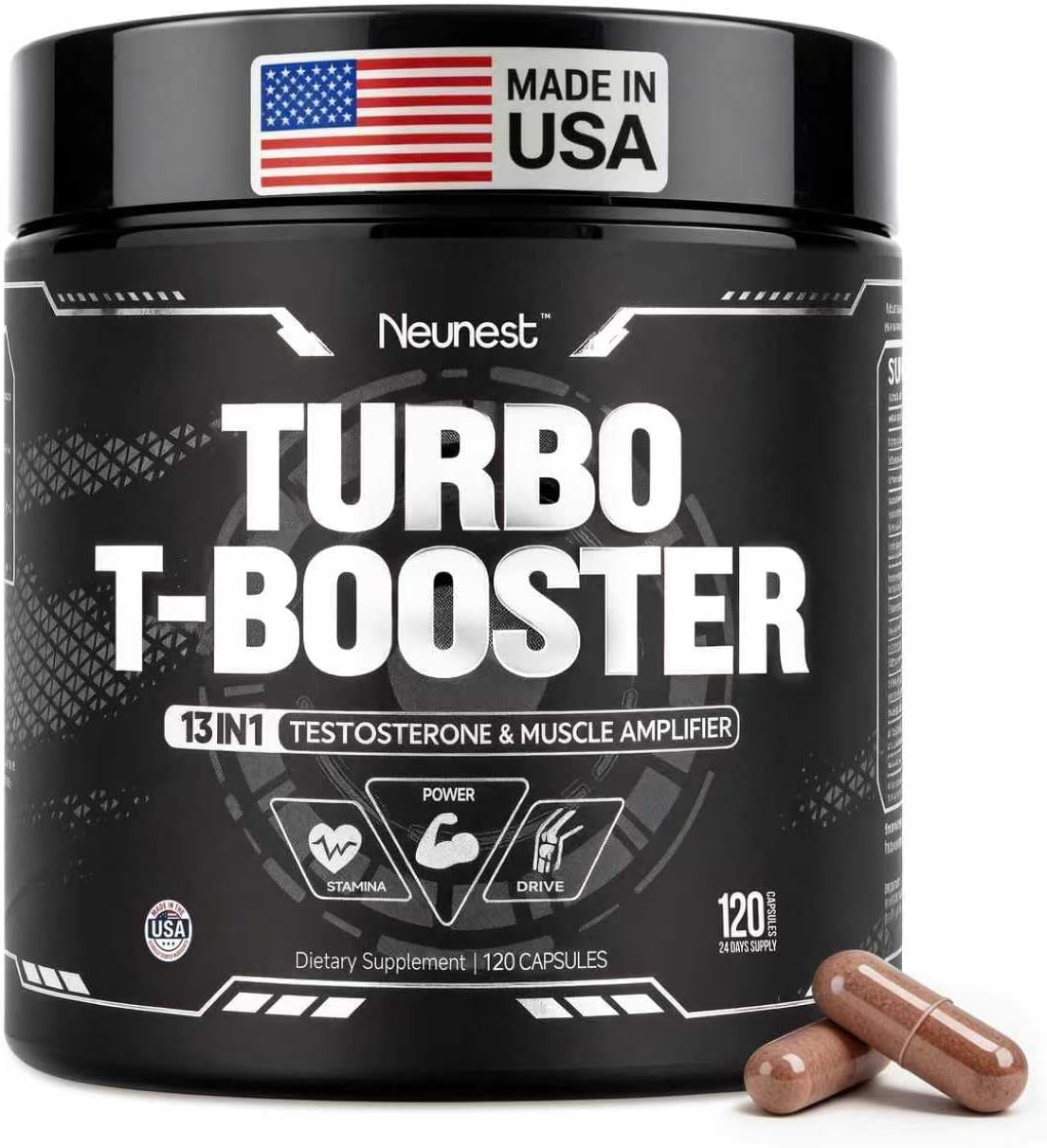 Turbo Testosterone Booster for Men, 13-in-1 Testosterone Supplement for Energy, Stamina & Muscle Complex with Tongkat Ali, KSM-66 Ashwagandha, Maca, Male Enhancing Supplement 120 Capsules