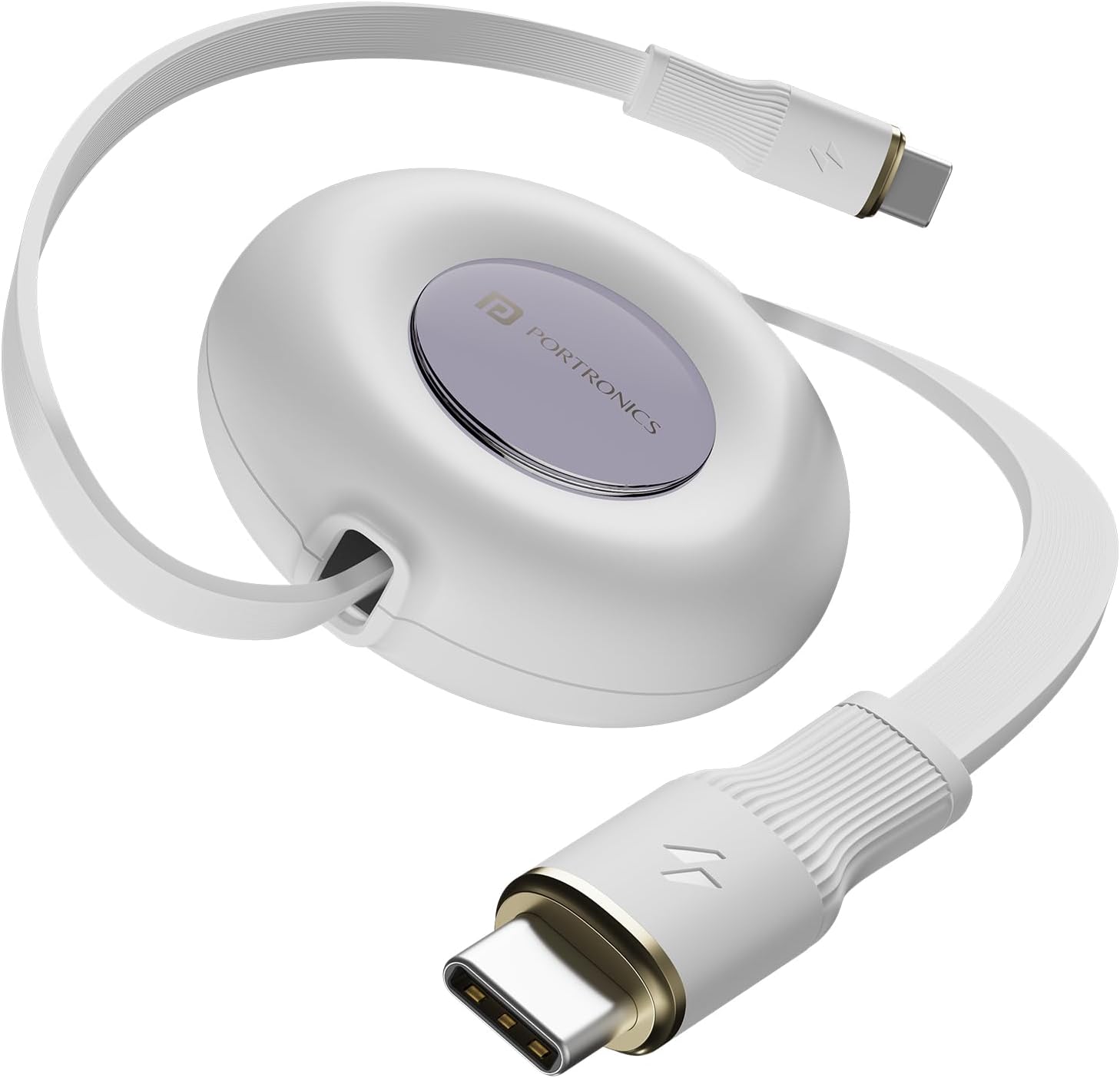 Portronics Upgraded Konnect Recoil 100W Type C to Type C Retractable Cable,Pd Fast Charging,Retractable Charging Cable,Fast Data Transfer,Compatibility with iPhone 15 Series&Type C Smartphones,?White