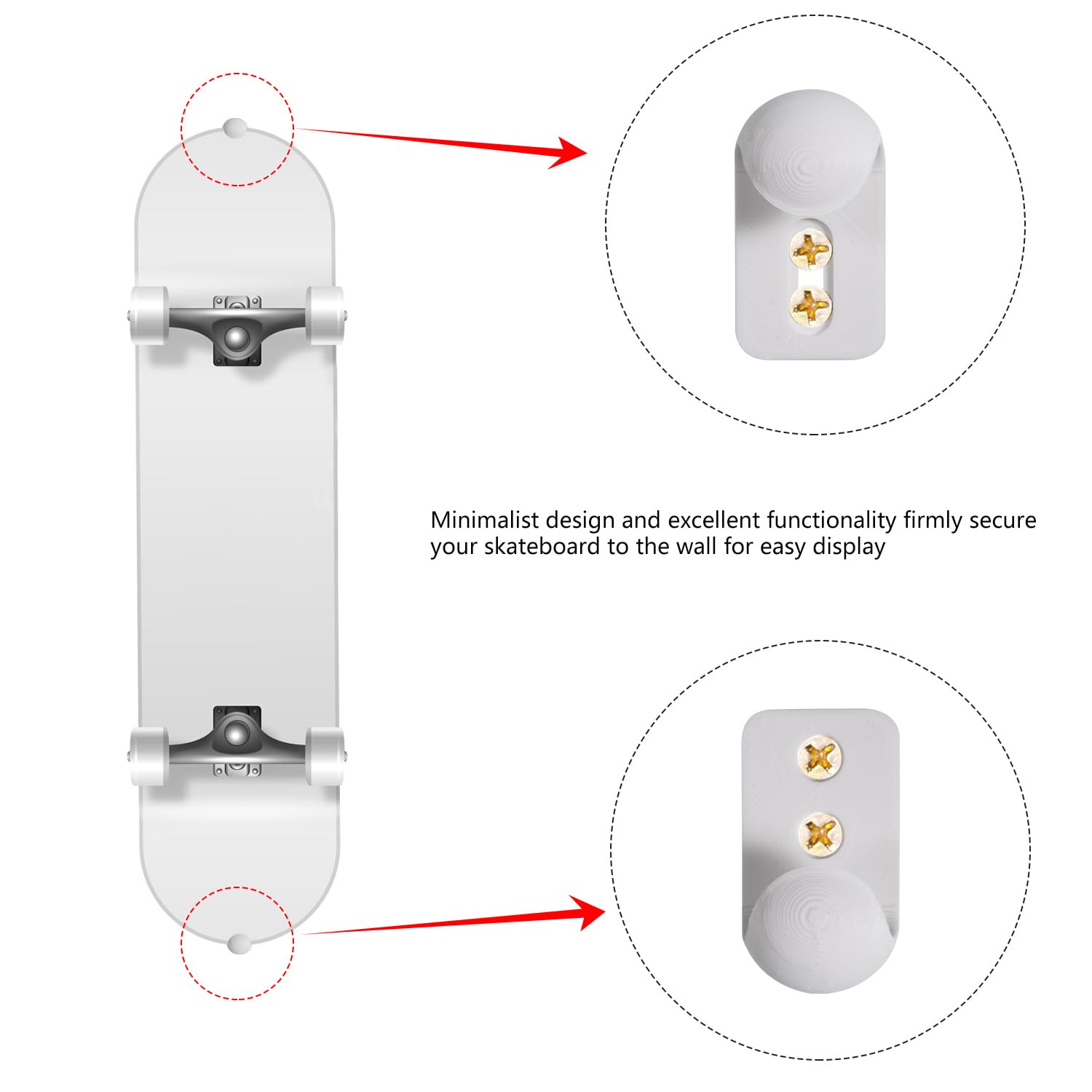 LUAATT Vertical Skateboard Holder,1 Pair Vertical Wall Mount Hanger for Skateboards Deck Display and Storage(White)