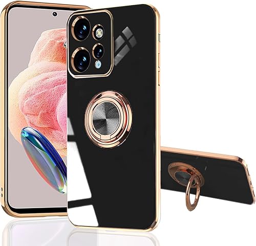 Funda para Xiaomi Redmi Note 12 4G - Slim Fit Soporte de anillo giratorio Lujoso color de metal dorado Cubierta de TPU suave de silicona protección