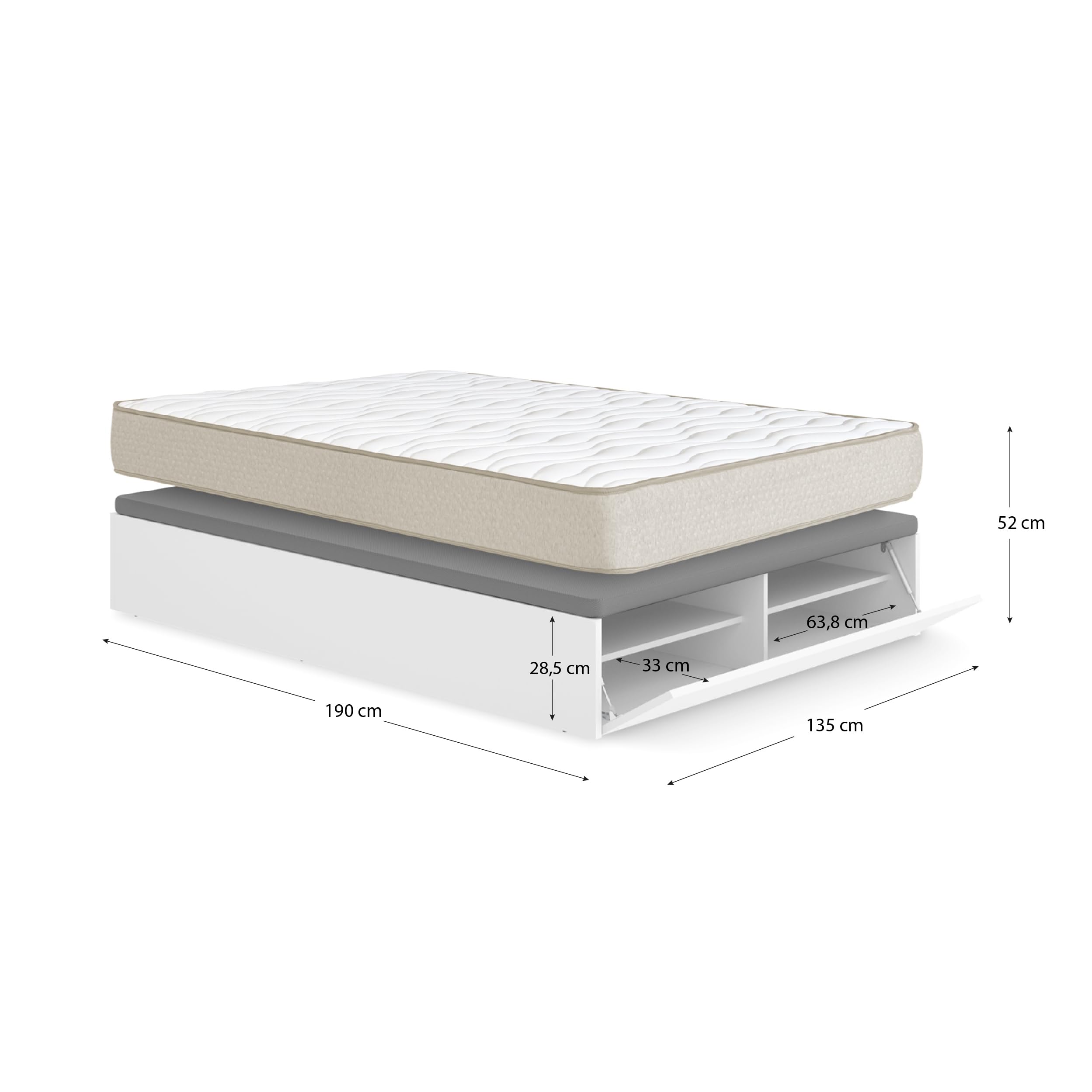 DEKIT - Pack Ahorro Dormitorio Canapé LAN con 1 Colchón viscoelástico Nova 135 x 190 cm, Altura 20 cm