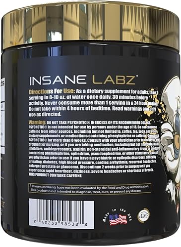 Miniatura 17 de Insane Labz Psychotic Gold - Polvo estimulante para pre entrenamiento, energía extrema, concentración, levantamiento de pesas y resistencia con beta