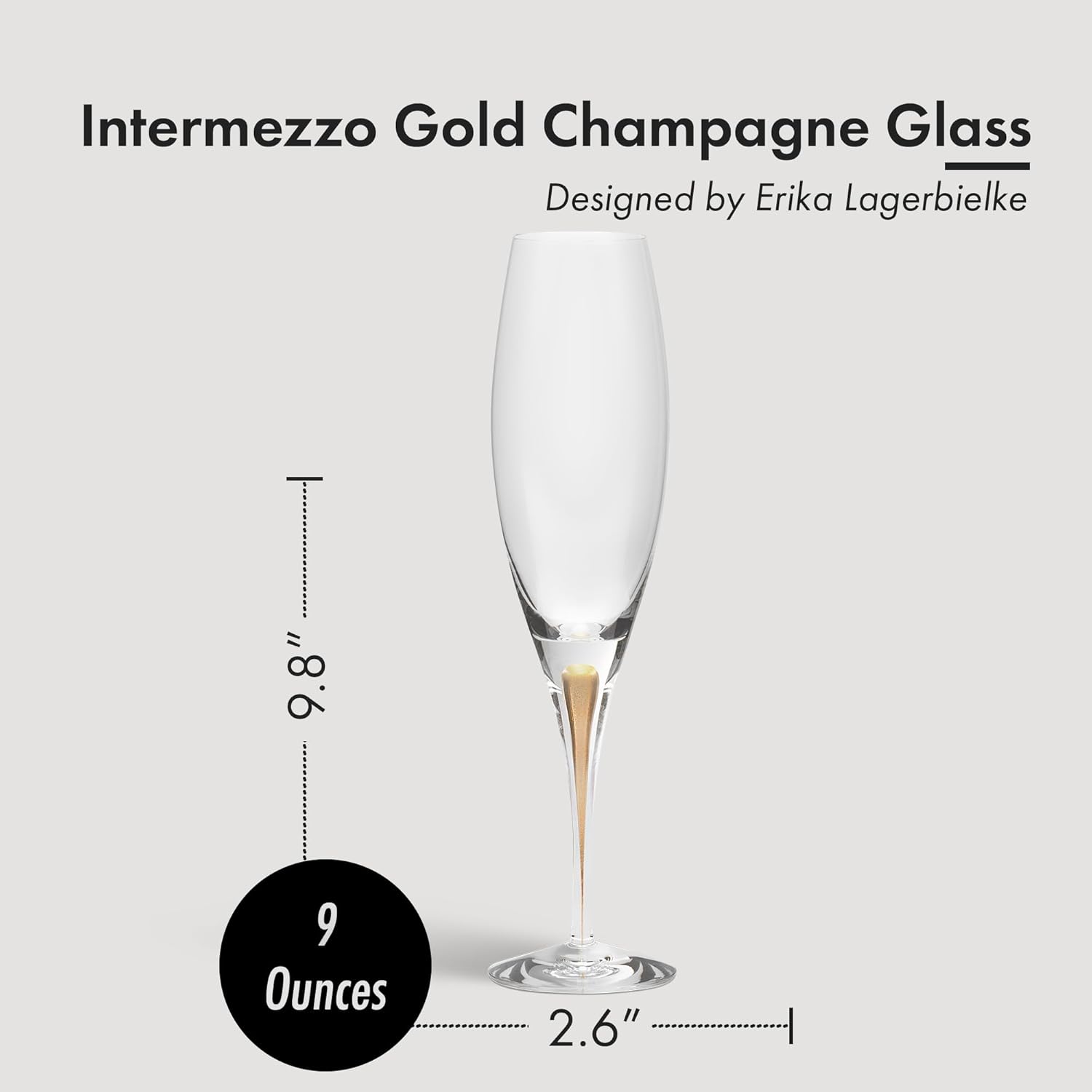 Orrefors Intermezzo 7 Fl. Oz. Stemmed Champagne Flute Glasses - Set of 2, Gold Drop - Kitchen & Dining Crystal Glassware, Versatile Serving for Sparkling Wine & Mimosa, Dishwasher Safe