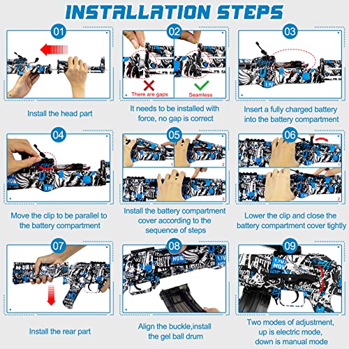 Large Akm-47 Gel Cool Ball Blaster With Drum And Sight, Rechargeable Gel Ball Splat Toy With 40000 Water Beads Ammo, Double Shooting Modes, Suitable For Adults, Age 12+, Blue #TOP4