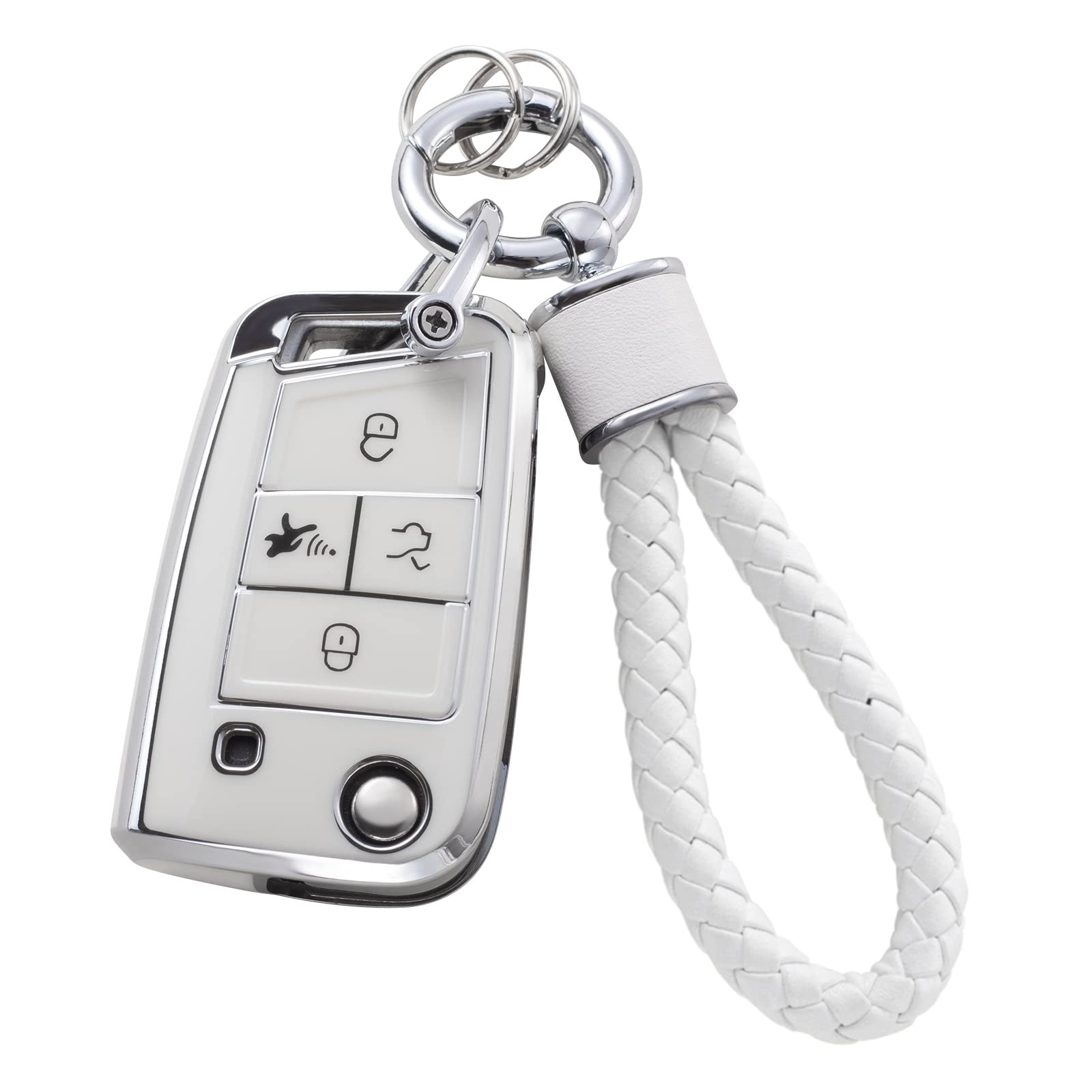 YO&YOYE for VW Volkswagen Key Fob Cover with Keychain, Soft TPU Key Case Protection Fit for Tiguan Golf Jetta Polo Atlas Skoda Smart Key