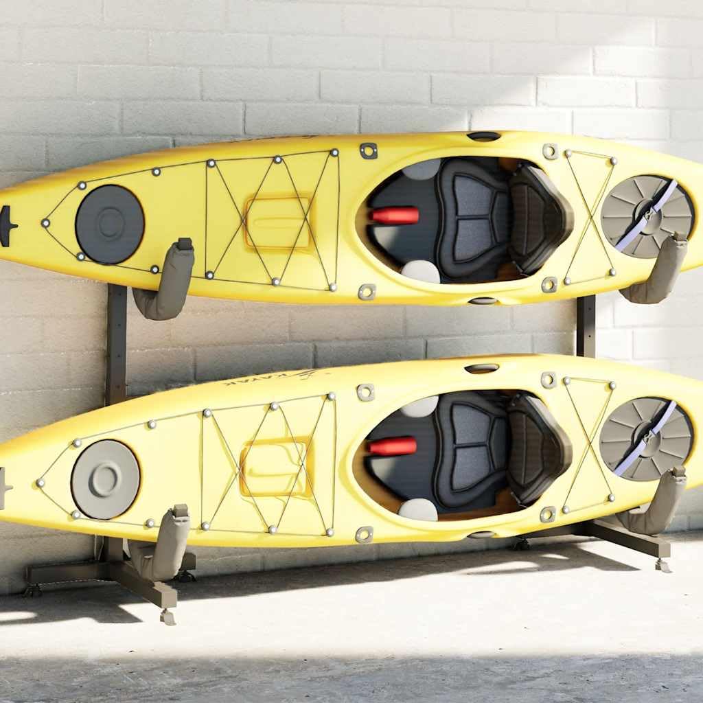 vidaXL Soporte para 2 Kayaks Acero 250x57x127,5 cm, Estante de Kayak, Soporte de Kayak Independiente, Estante de Almacenamiento de Kayak Independiente