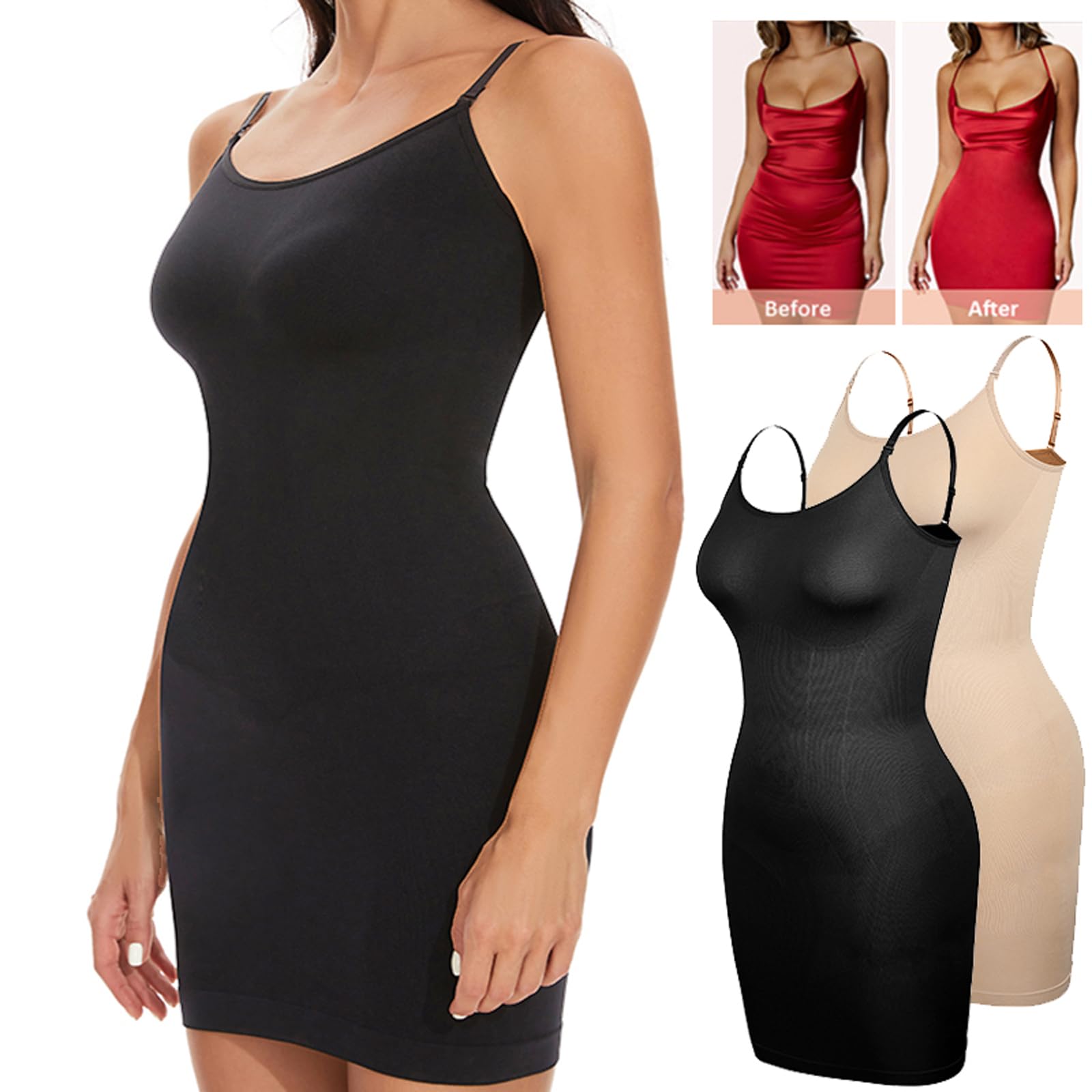 Ropa Moldeadora para Mujer, Ropa Interior Completa para Debajo de los Vestidos, Control de Barriga, sin Costuras, Invisible, contracción del Vientre, Vestido Moldeador de Cuerpo